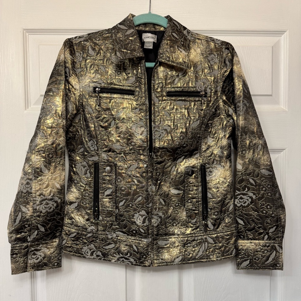 Chico's Gold and Black Floral Blazer